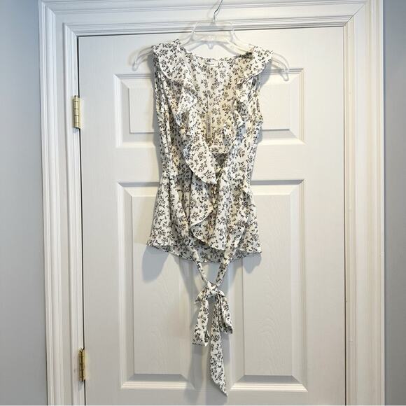 Max Studio Floral Ruffle NWT Wrap Top Sleeveless Shirt Small 2704D38 Blouse $78 - Picture 12 of 14